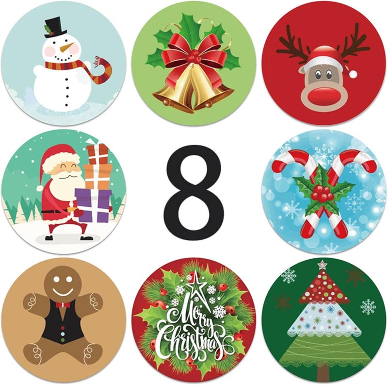 Gentlife 500Pcs Merry Christmas Stickers Labels Roll 1.5 Inch 8 Designs Round Christmas Tags, 2025 New Adhesive Xmas Decorative Holiday Christmas Envelope Seals Stickers for Cards Gift Envelopes Boxes (1.5 In) - Image 2